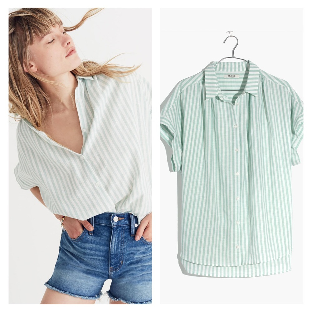 MADEWELL Central Shirt In Mint Sea Stripe SZ XXS